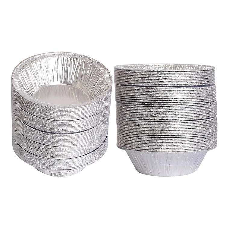 product tia yb43 5inch round dish  disposable aluminum foil  steak grilling container heat resistant foil egg tart cup-1