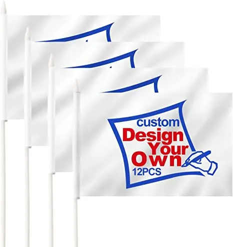 Custom Miniature Stick Flag With Pointed Plastic Wood Aluminium Pole Customized Hand Held Mini Flags