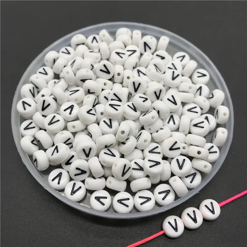 Round Acrylic Bead Oval Letter Alphabet Beads Jewelry Accessories Making  100Pcs