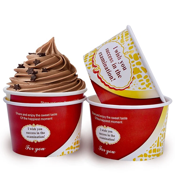 Custom LOGO Printed Craft Paper Ice Cream Cup Bowl Container with PE or Paper Lid