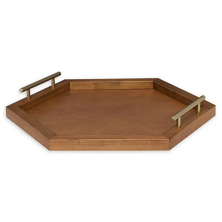 Petit plateau en bois avec poignées en fer - Décoration