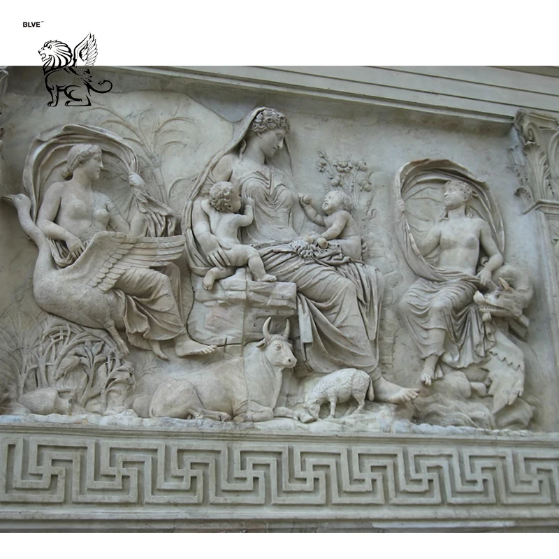 カスタム西洋屋外装飾有名な手彫り大理石女性と子供像壁レリーフ彫刻