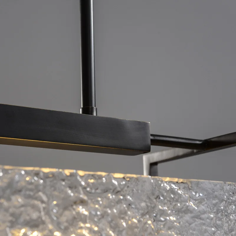 Simple Modern Acrylic Ceiling Light Copper Black Pendant Lamp E14 Chandelier Rectangle for Reading Room Dining Room
