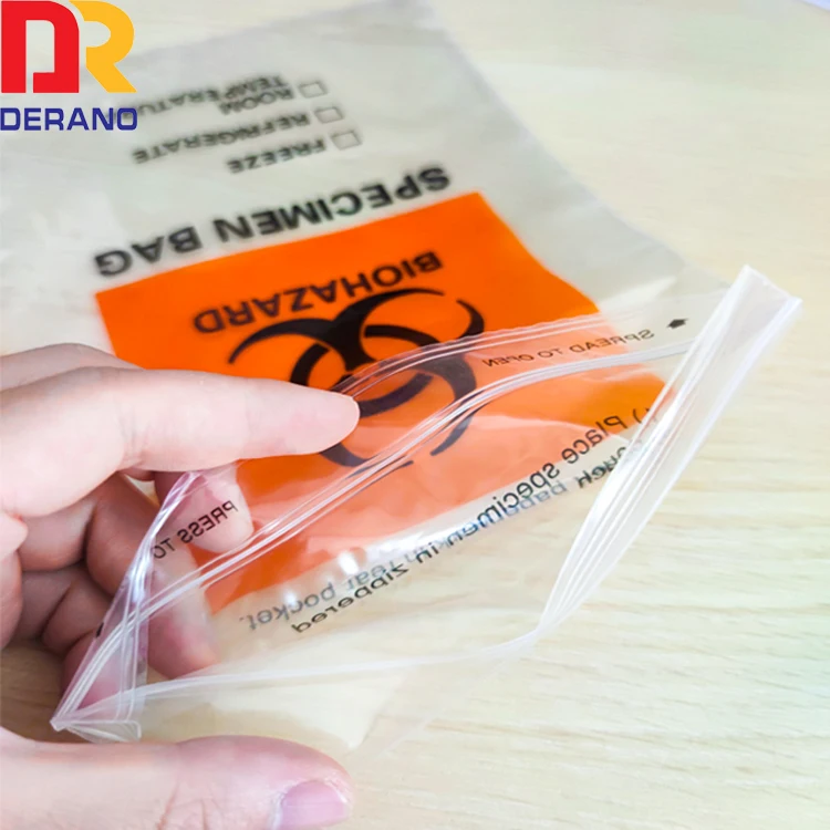 Biohazard Specimen Bag with Valve Biodegradable Plastic Zipper Bag for Laboratory Use