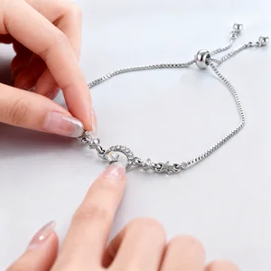 Silver Star Moon Adjustable Bracelet with Sparkling Crystals Fashionable Celestial Design Jewelry for Women Wholesale Accessory