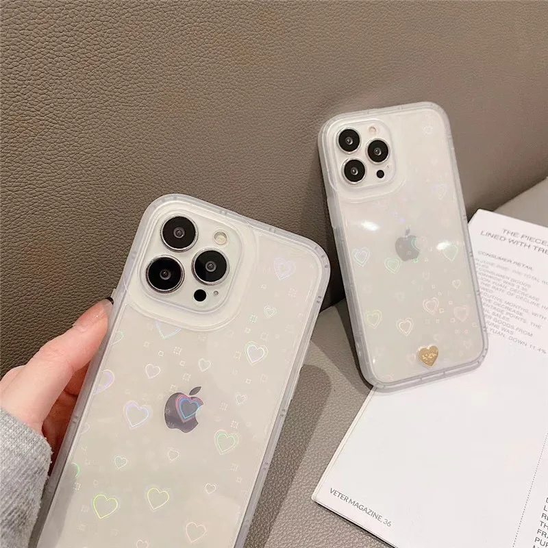 YWYUHE Holographic Heart Phone Case Compatible with iPhone 12 Pro Max, Cool  Laser 3D Love Heart Phone Case, Curly Wave Shape Sparkly Phone Cover for
