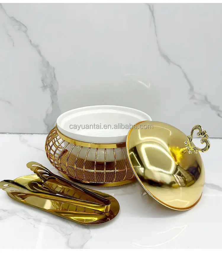 Luxury High Quality Golden Ceramic and Stainless Steel Egg Shape Gold Chafing Dish Buffet Dish 2Liter