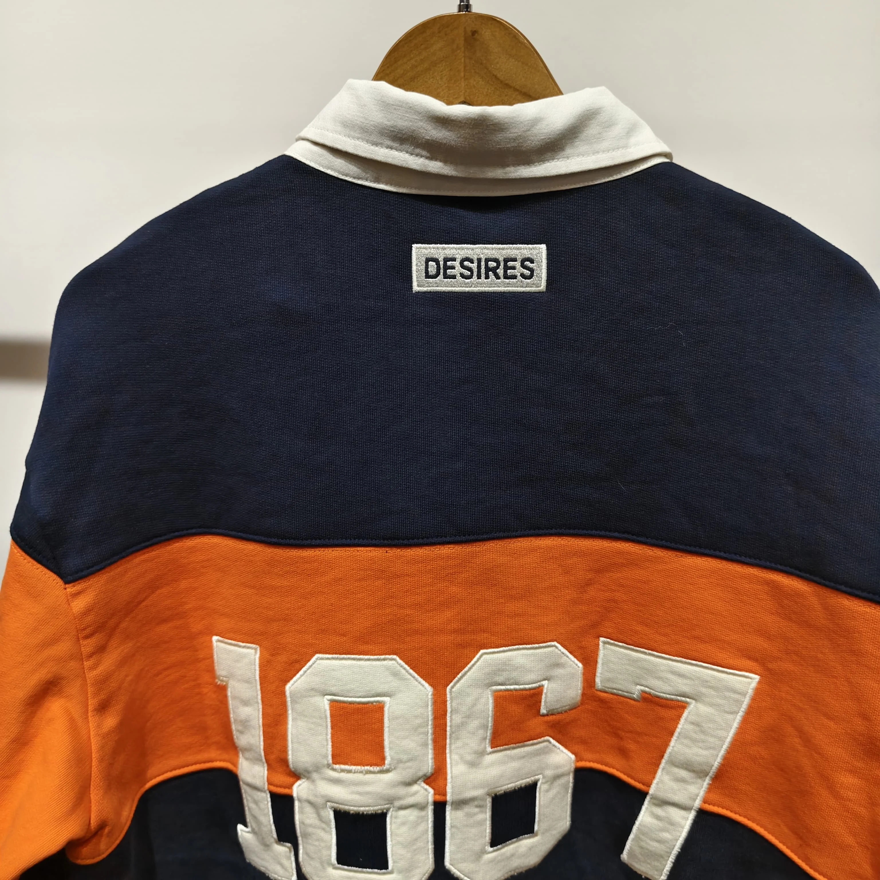 Men Y2K Custom Streetwear Distressed Applique Embroidery Heavyweight French Terry Rugby Stripe Cotton Long Sleeve Polo Shirt gallery 4