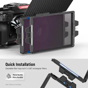 NEEWER Mini Matte Box with Two 4"x5.65" Filter Trays, Carbon Fiber Flag, 4 Circular Lens Ring Adapters (67/72/77/82mm) detail image