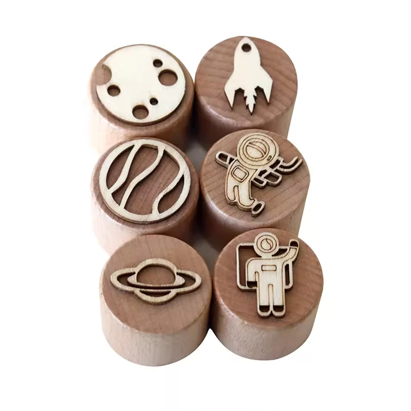 Waldorf Embossed Patterned Wooden Playdough Tool Toys Plasticine Clay Sensory Montessori Toys Wooden Playdough Stamp