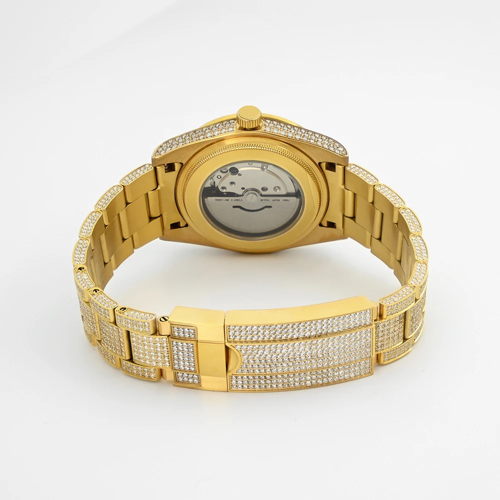 Hip Hop Bust Down Custom Automatic Mechanical Watches Luxury Brand Gold Iced Out VVS Moissanite Diamond Watch for Men