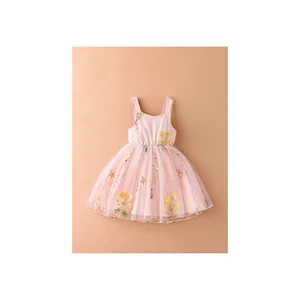 Wholesale New Children's Chiffon Mesh Dress with Floral Print Summer Bow Design Casual and Party Style Baby Sweet Dress