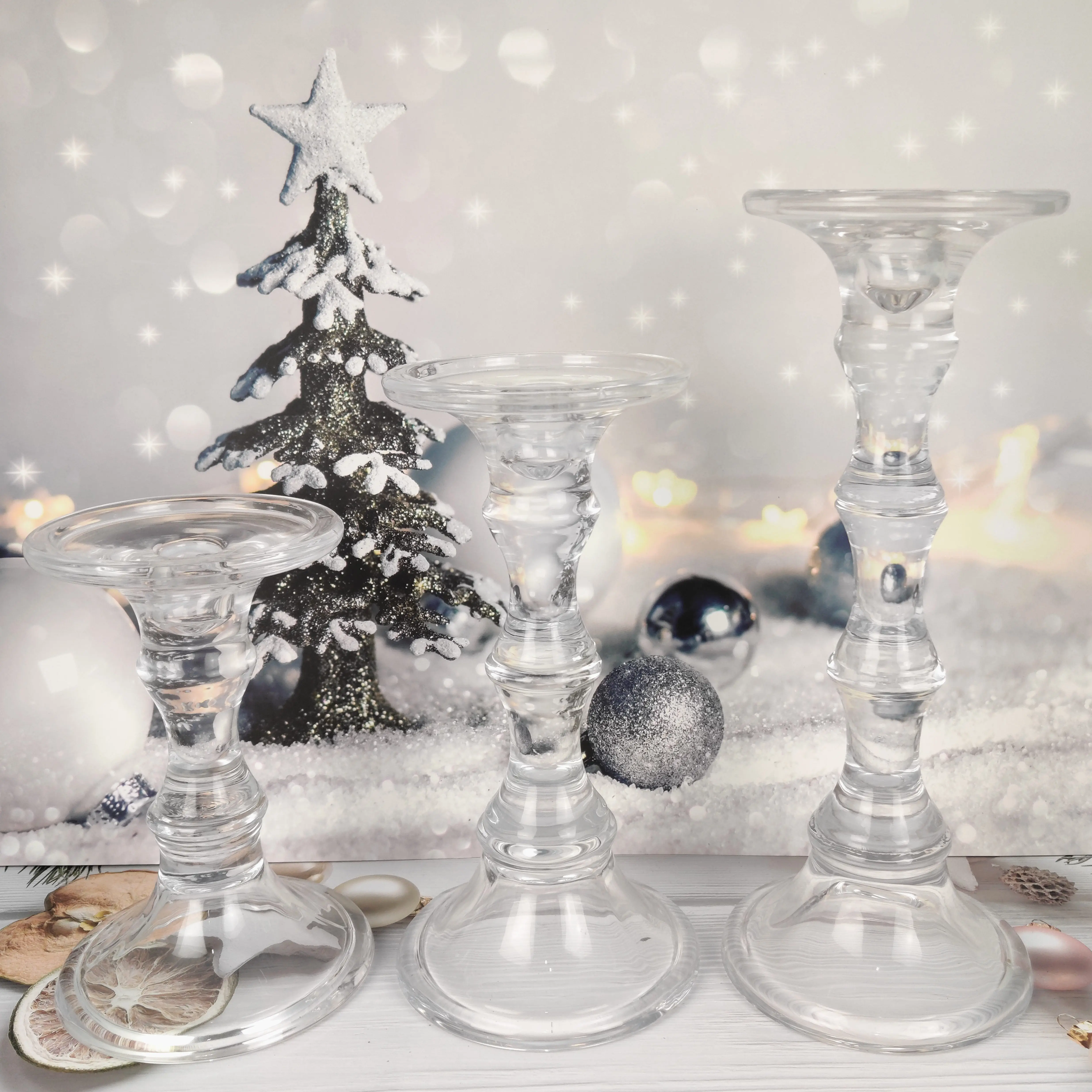 Wholesale handmade tall long stemmed clear glass candle holders decoration manufacture