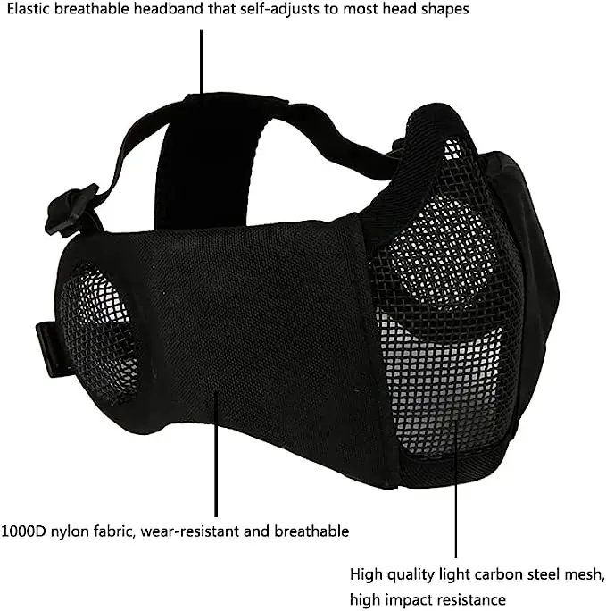 Tactical Fast Helmet Combined,with Foldable Ear Protection Half Face Mesh Mask and Glass for Airsoft Paintball CS Game Set