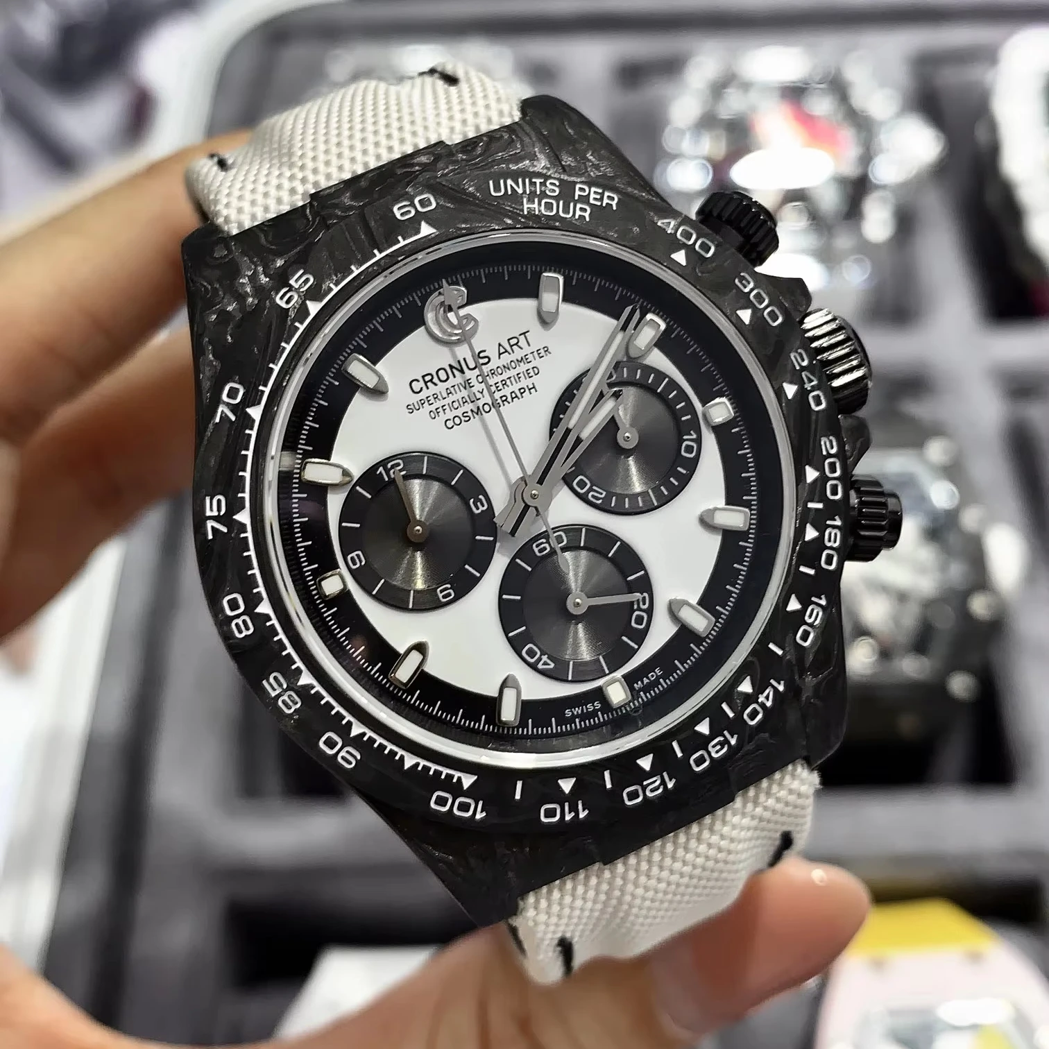 Cronusart Men's Watch Carbon Fiber, Three-Eye Chronograph