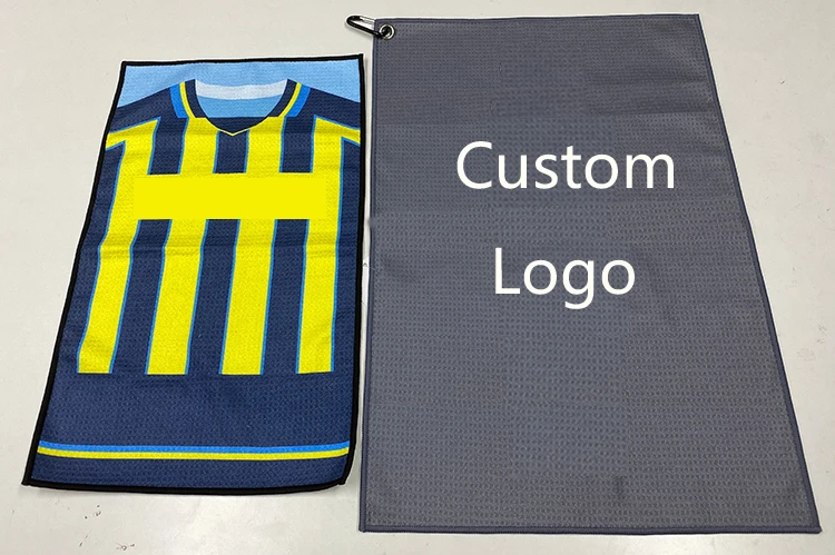 Sport Gym Microfibre Pattern Fabric Custom Thick Waffle Weave Golf Towel With Logo Sublimation Golf Microfiber Waffle Towel