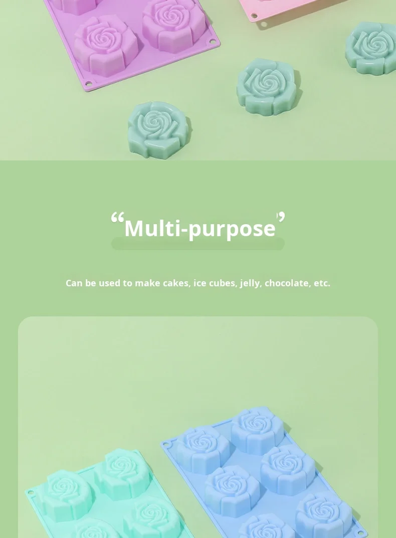 Silicone 6-hole 3D Rose Flower Cake Mold for Pudding & Jelly Reusable Non-Stick DIY Handmade Soap Mold details
