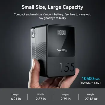 SMALLRIG V Mount Battery VB155, 155Wh / 10500mAh V-Mount Battery with PD 65W USB-C Fast Charging, with D-TAP, USB-A, Dual DC detail image