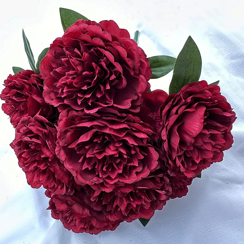 product meiyang 9 heads peony artificial silk peony flower arrangement for home interior decoration high quality  graduation-55