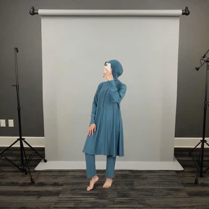 Modest Muslim Women's Burkini Swimwear Three-Piece Set Pants Solid Color Hijab Full Cover Breathable Quick Dry Spandex/Polyester