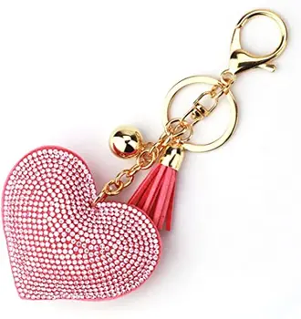 Bling Glitter Keychain Crystal Rhinestone Love Heart Design Key Ring Super Fashionable Keyring Charm Pendant Purse Bag Keychain
