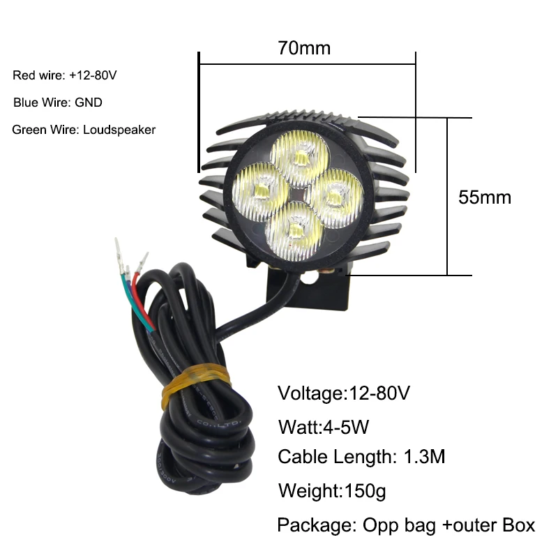 12W Front LED Electric Scooter Bicycle Light 2-in-1 Waterproof Bright Horn Headlight Ebike 12-80V Battery Powered for Bicycle