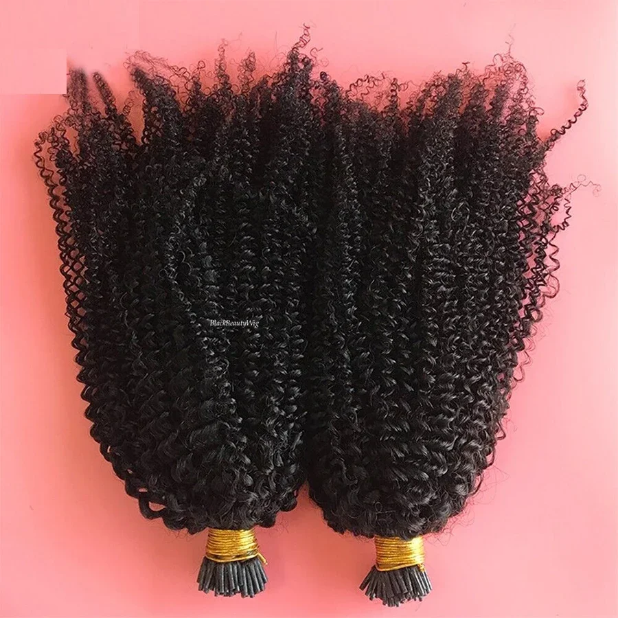 Extensii de păr uman creț, cu vârf I, tip I, cu fir pre-lipit Microlink Mongolian Remy Hair_voghion.com