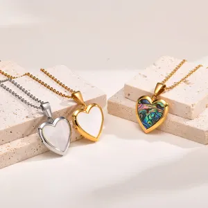 Waterproof Hypoallergenic Stainless Steel PVD 18K Gold Plated Bamboo Chain Sporty Dainty Love Heart Photo Lockets Necklace