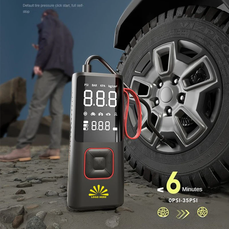 LOGO Customize Dual Power Air Compressor 150 PSI 6000mAh Rechargeable Car Tire Inflator Wireless Portable Air Pump for Car Bike