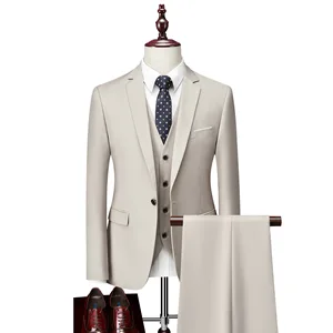 Men's Three-Piece Formal Suit Set Business Casual Style Single Breasted One-Button Flat for Weddings