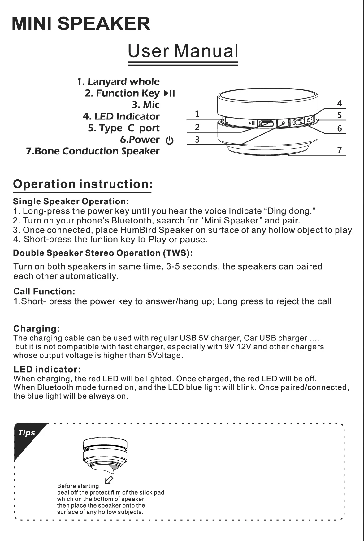 C801骨传导BT振动立体声音频数字无线便携式TWS音箱将任何东西转向扬声器定制标志
