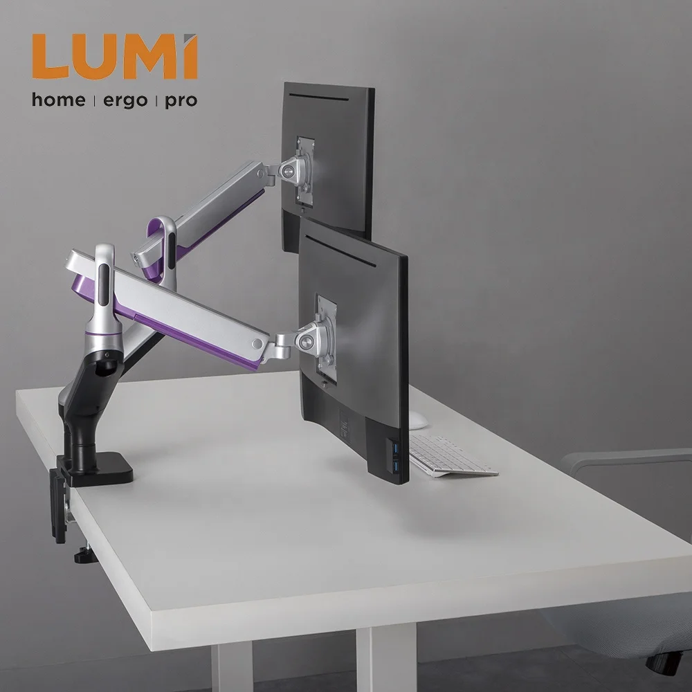 LUMI 프리미엄 듀얼 모니터 데스크 마운트, VESA 알루미늄 스위블 스프링 방식 모니터 암 스탠드, 32인치 컴퓨터 화면용