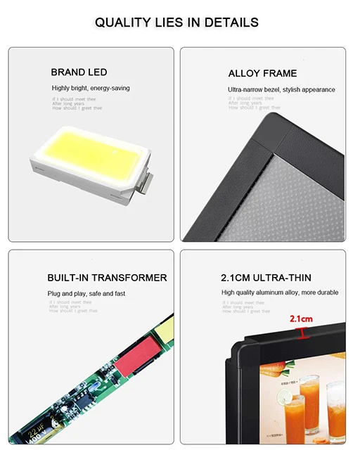 Customized LED Snap Frame Advertising Light Box Display for Restaurants and Shopping Malls Wall-Mounted Ultra-Thin Menu Board