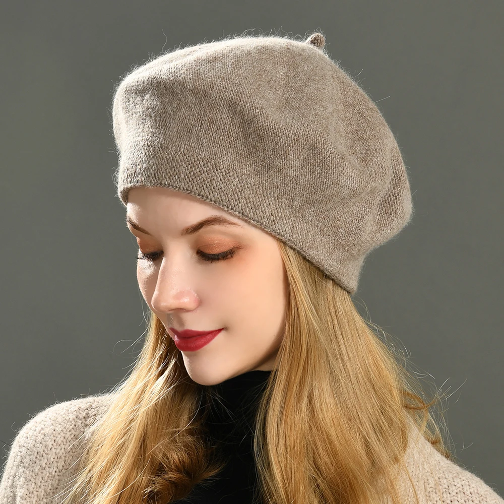Оптовая продажа, плотная теплая кашемировая вязаная женская шапка-берет разных цветов во французском стиле для художников на осень и зиму