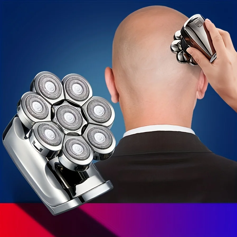 자석 부착 USB 충전식 가정용 호텔 사용 가능한 회전형 대머리 팔각날 전동 면도기