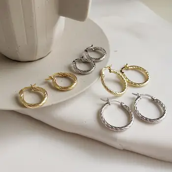 Fashion Jewelry Twist 18K Gold Plated 925 Sterling Silver Hoop Earrings For Women