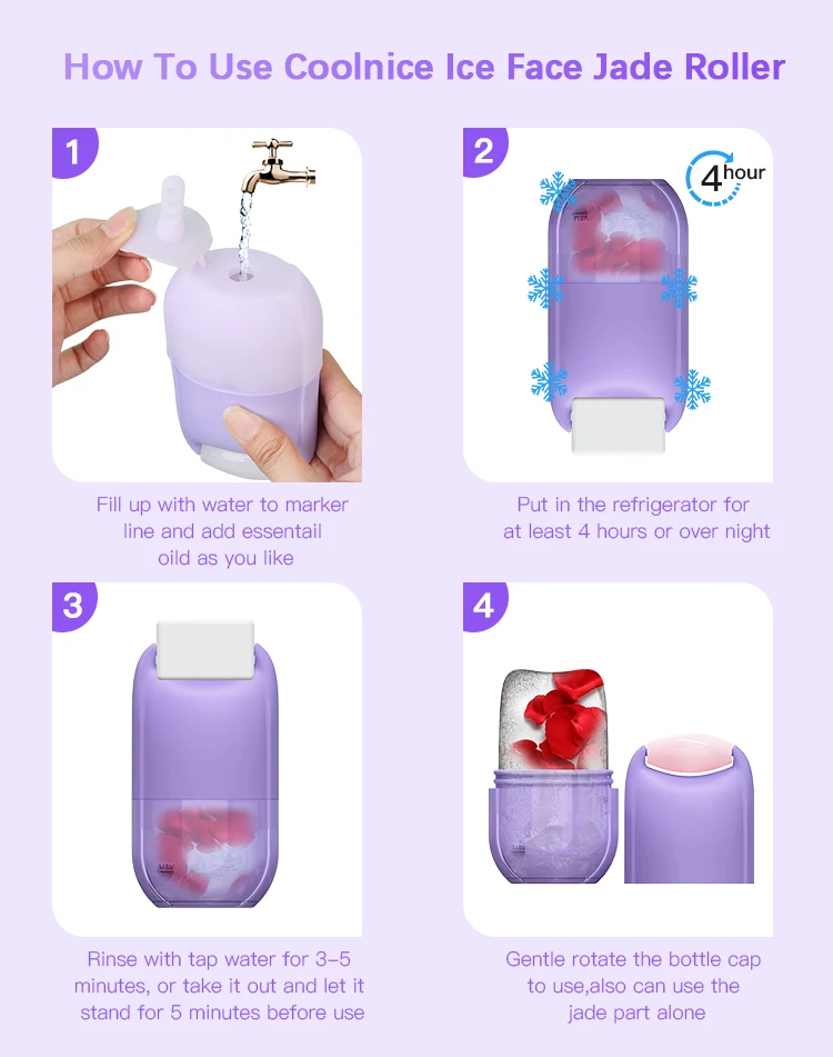 Custom Logo Jade Stone Ice Roller 2022 Upgrade Facial Ice Cube Purple Jade Roller Glow Cube Ice Roller for Face