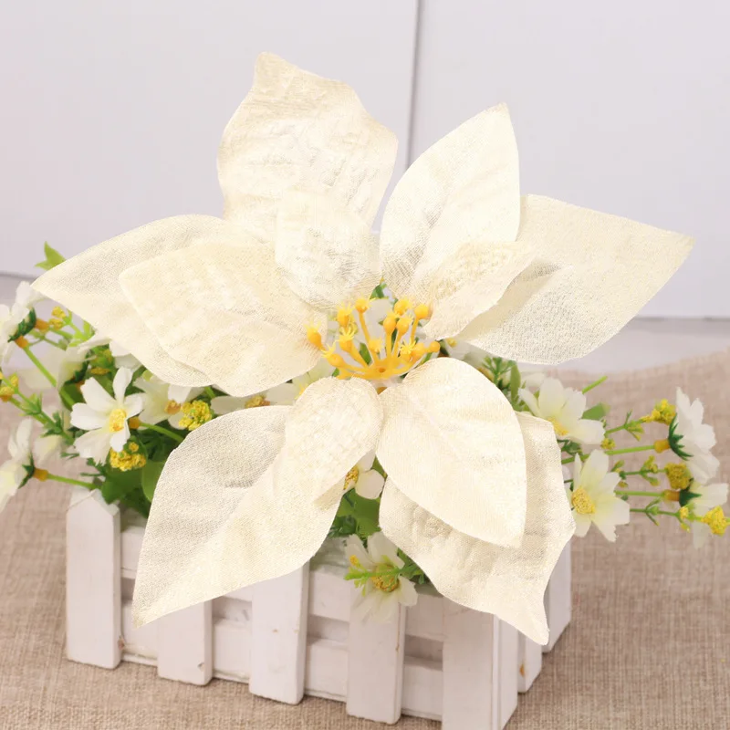 White Pink Poinsettia Flower Artificial Decoration Ornaments