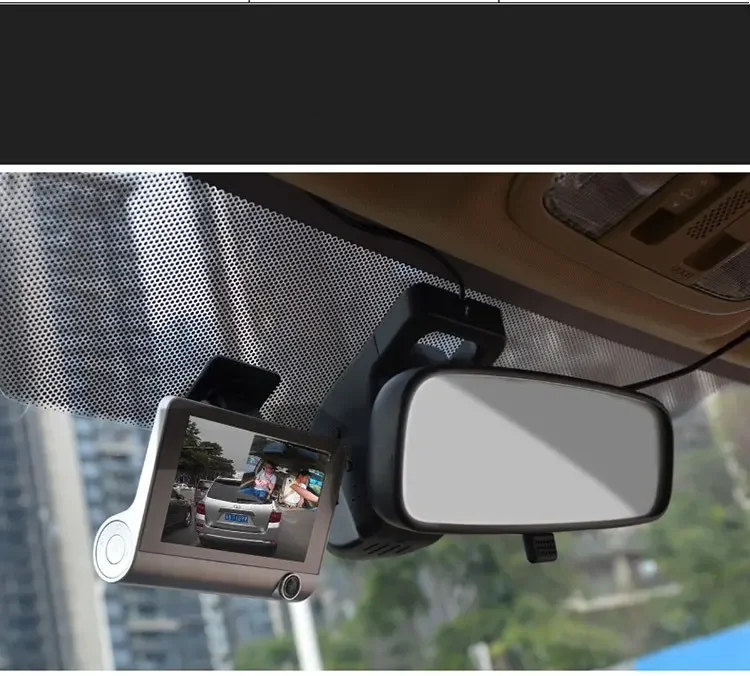Otomatik kayıt Dash kamera araba dvr'ı 4 inç ekran Dash kamera 3 kameralar Lens dikiz kamera ile taşınabilir Video kaydedici
