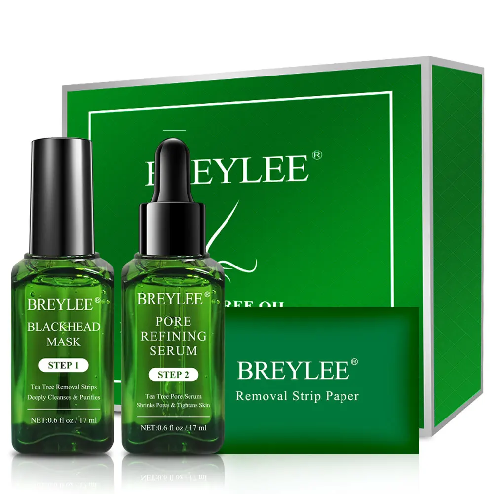 BREYLEE Private Label Tea Tree Blackhead Remover Kit Blackhead Remover Mask Nose Strips Pore Tightening Serum