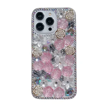 Suitable for Iphone case Diamond Gradient Rose Luxury Full Coverage Protective case for Women