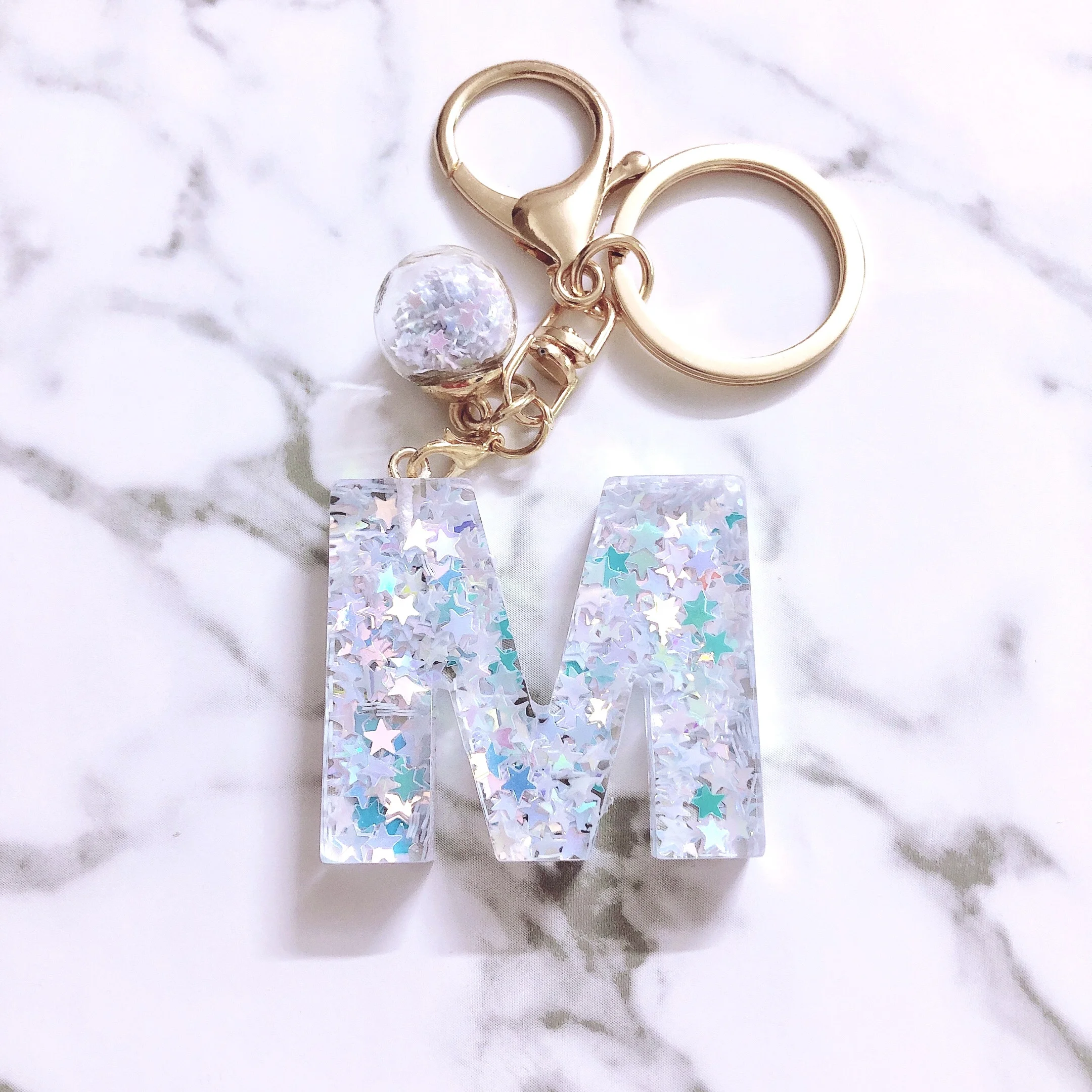 Glitter Acrylic Sparkling Initial Key Chain