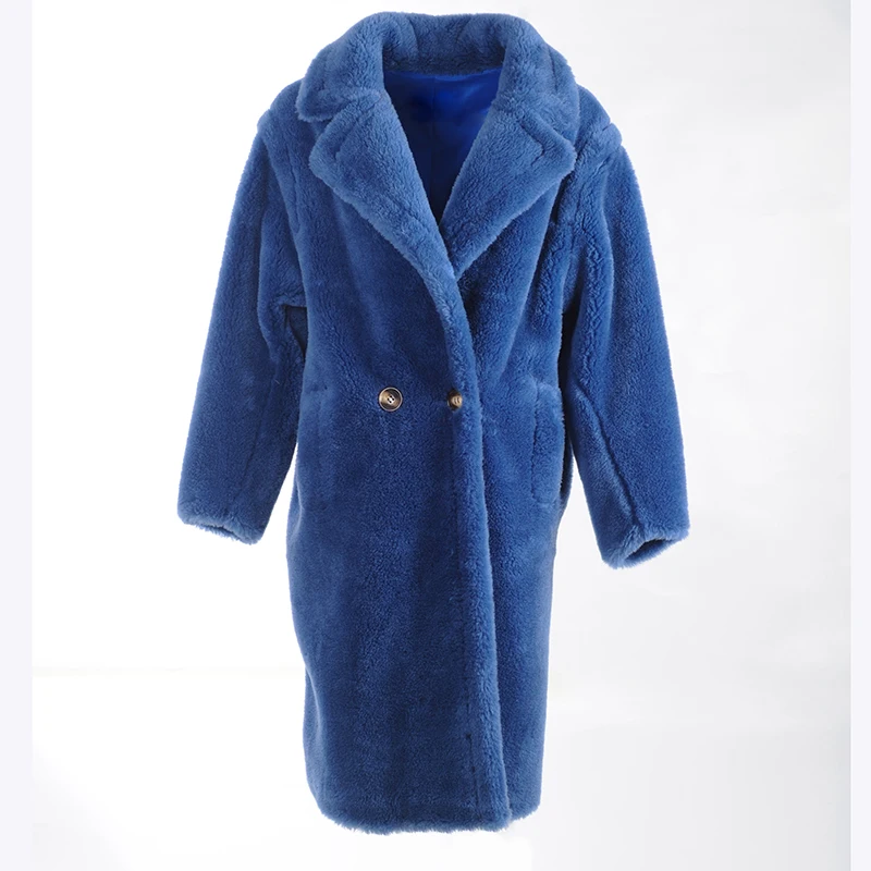 bright blue teddy coat