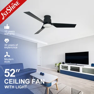 1stshine LED Ceiling Fan for Low Ceiling Black ABS Blades 52 Inches Ceiling Fan with LED Light