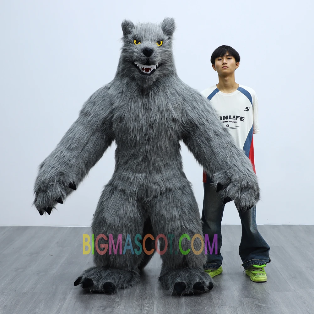 Custom Cosplay Halloween Giant Inflatable Monster High Realistic Furry Wolf Suit Costume Mascot Adult Wolf Plush Animal Costume