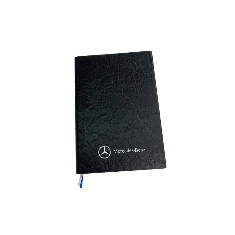 Custom hot sliver logo black textured cover lined inner page pu leather notebook