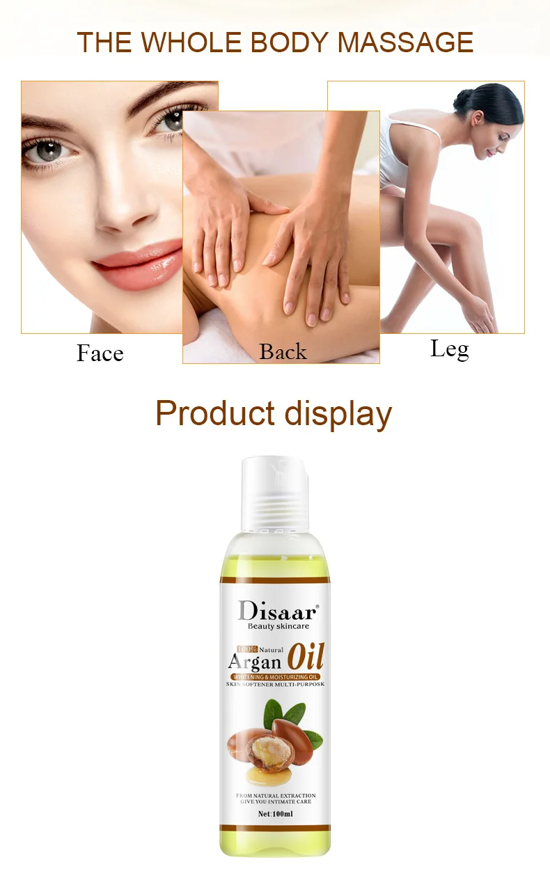 Private label 100% Pure natural whitening moisturizing argan oil body face essential massage oil 100ml