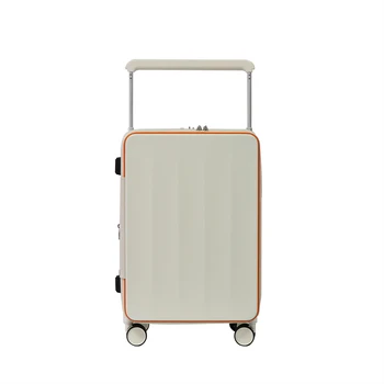 Factory sales Large Capacity Luggage Trolley Case Zipper Suitcase white Boarding Case hook two front opening carryons