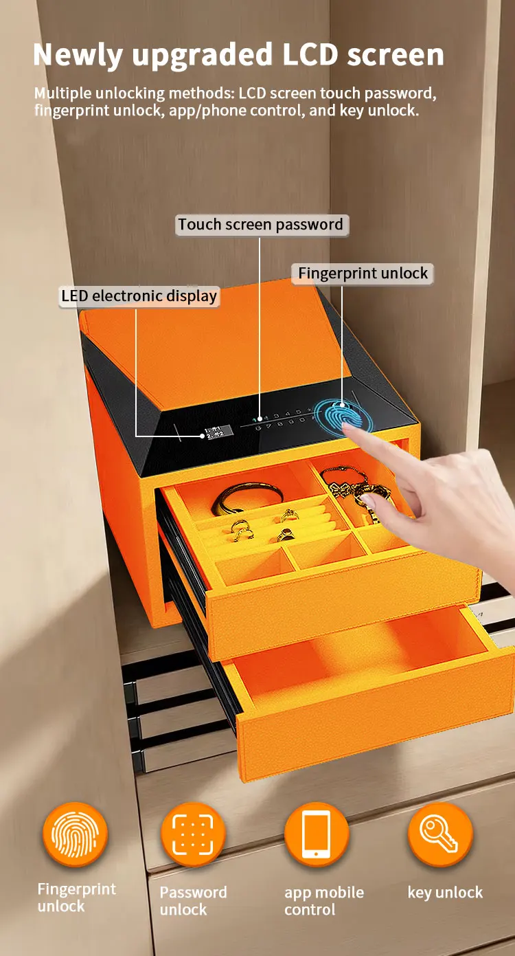f2 1a ceqsafe smart premium jewelry box with fingerprint drawer electronic digital lock bedroom wardrobe safe-7