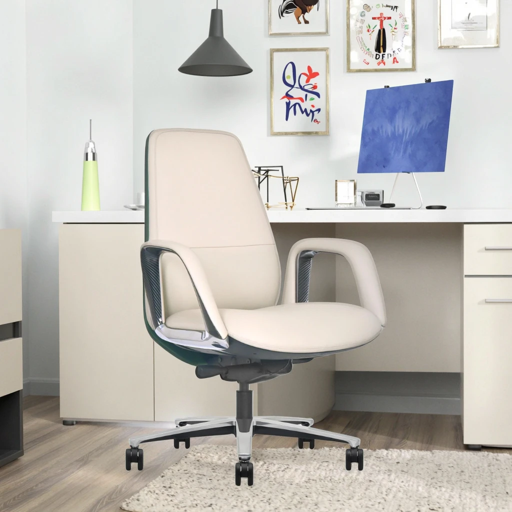 Premium Leather Office Chair Contoured Backrest Heavy Duty Mechanism Silenced Wheels Professional Seating 3